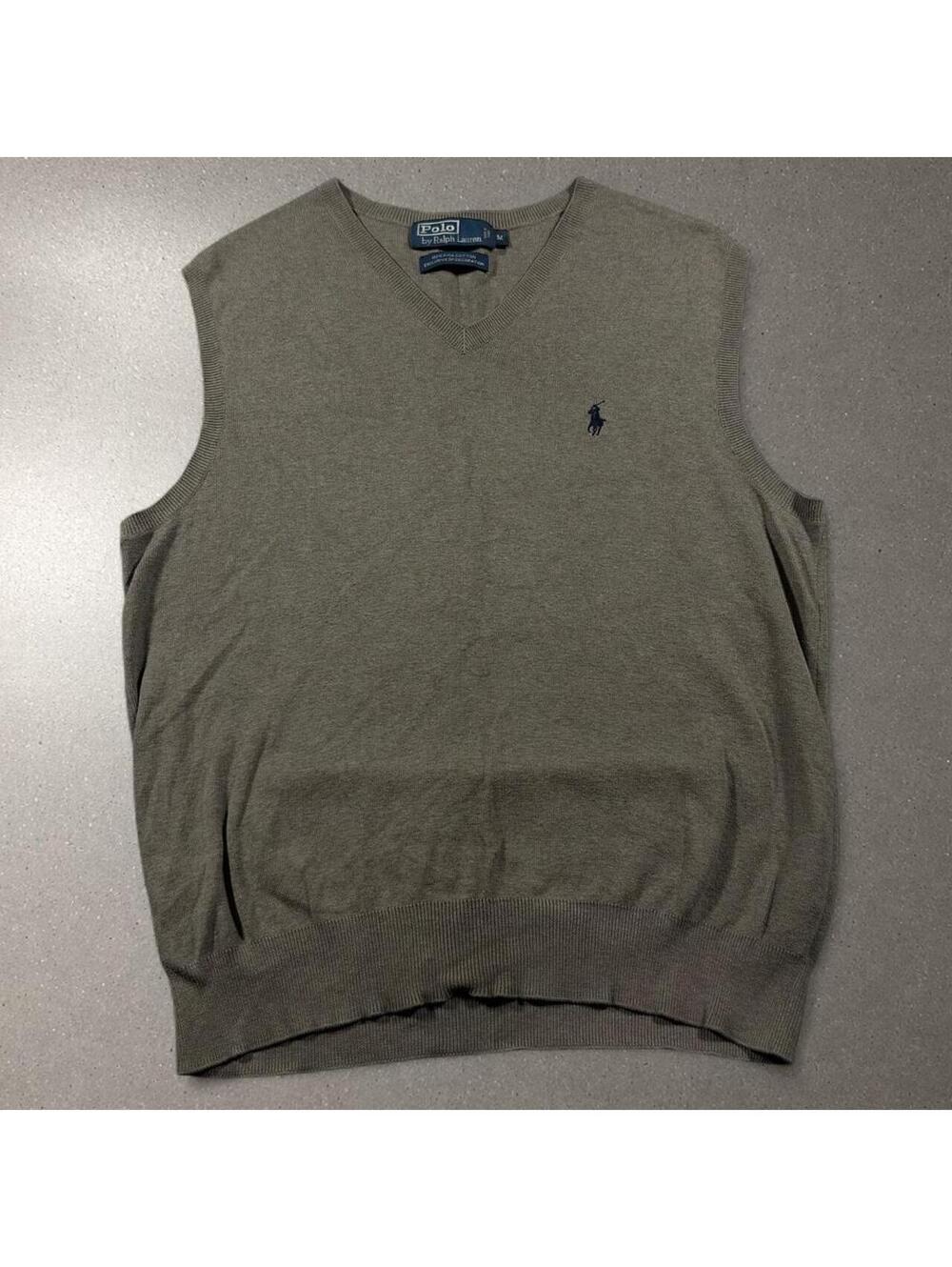 Vintage Polo Ralph Lauren Greenish Gray V-Neck Sweater Vest - Men's Medium!